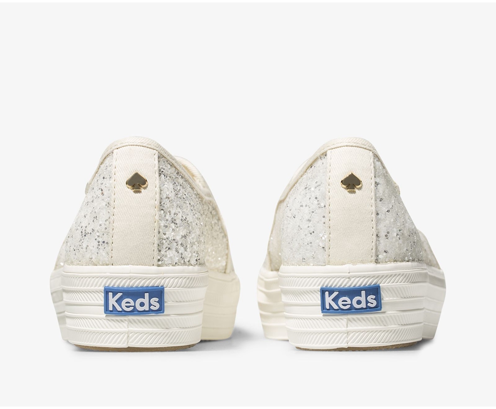 Keds Slip Ons White - Kate Spade new york Triple Decker Glitter - Womens BGHUKQ-920